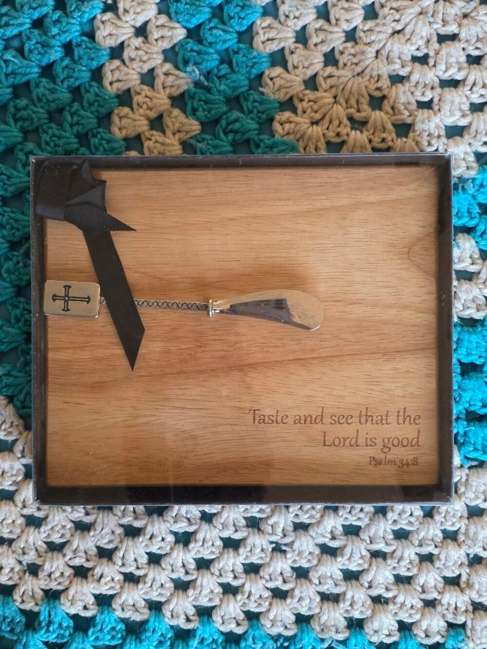 NWT Christian Religious Bible Verse Cheese Board Serving Tray With Cheese Knife